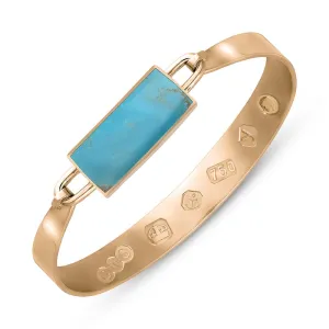 18ct Rose Gold Turquoise King's Coronation Hallmark Wide Oblong Bangle D