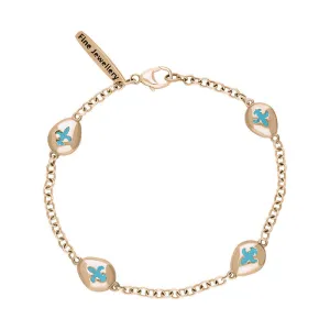 18ct Rose Gold Turquoise Oval Fleur De Lis Detail Four Stone Bracelet