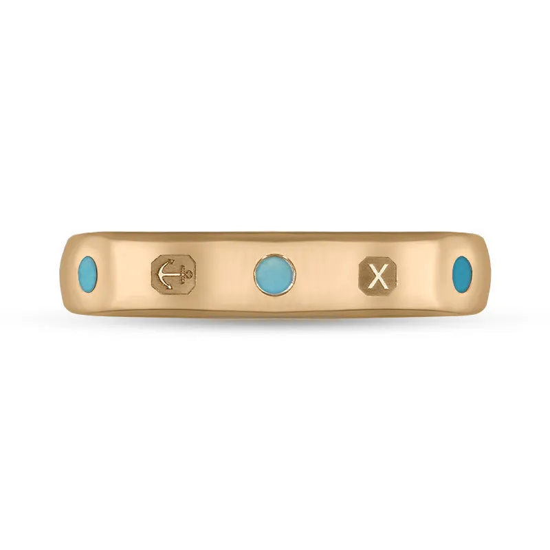 18ct Rose Gold Turquoise Queen's Jubilee Hallmark 4mm Ring D