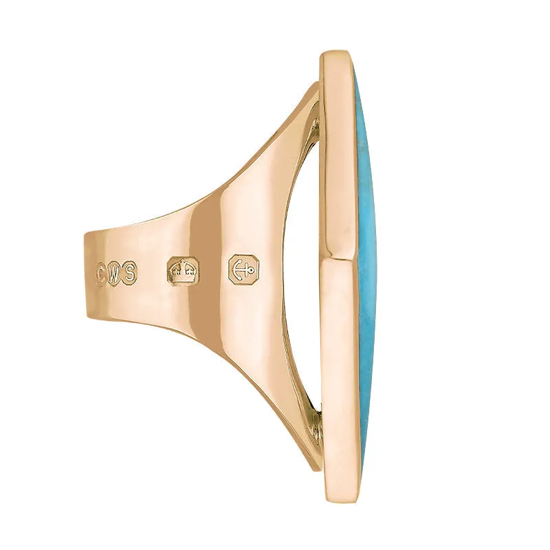 18ct Rose Gold Turquoise Queen's Jubilee Hallmark Large Rhombus Ring D