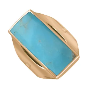 18ct Rose Gold Turquoise Queen's Jubilee Hallmark Medium Oblong Ring D