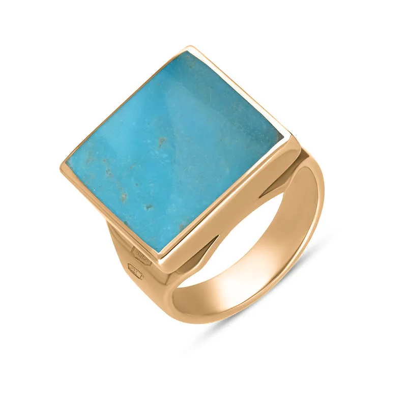 18ct Rose Gold Turquoise Queen's Jubilee Hallmark Small Square Ring D