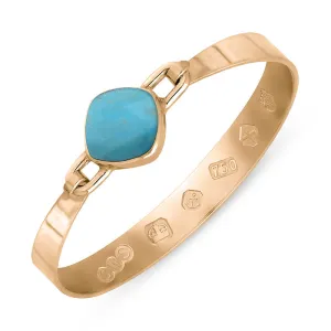 18ct Rose Gold Turquoise Queen's Jubilee Hallmark Wide Cushion Bangle D