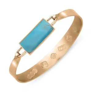 18ct Rose Gold Turquoise Queen's Jubilee Hallmark Wide Oblong Bangle D