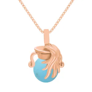 18ct Rose Gold Turquoise Zodiac Aquarius 8mm Bead Pendant