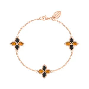 18ct Rose Gold Whitby Jet And Amber Eden Marquise Flower Bracelet