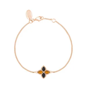 18ct Rose Gold Whitby Jet And Amber Eden Marquise Flower Bracelet