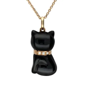 18ct Rose Gold Whitby Jet and Diamond Cat Small Necklace