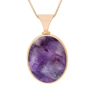 18ct Rose Gold Whitby Jet Blue John King's Coronation Hallmark Double Sided Oval Necklace D