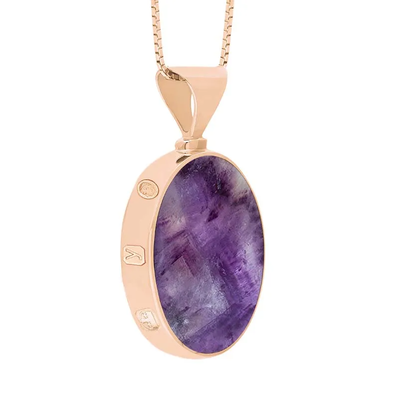 18ct Rose Gold Whitby Jet Blue John King's Coronation Hallmark Double Sided Oval Necklace D