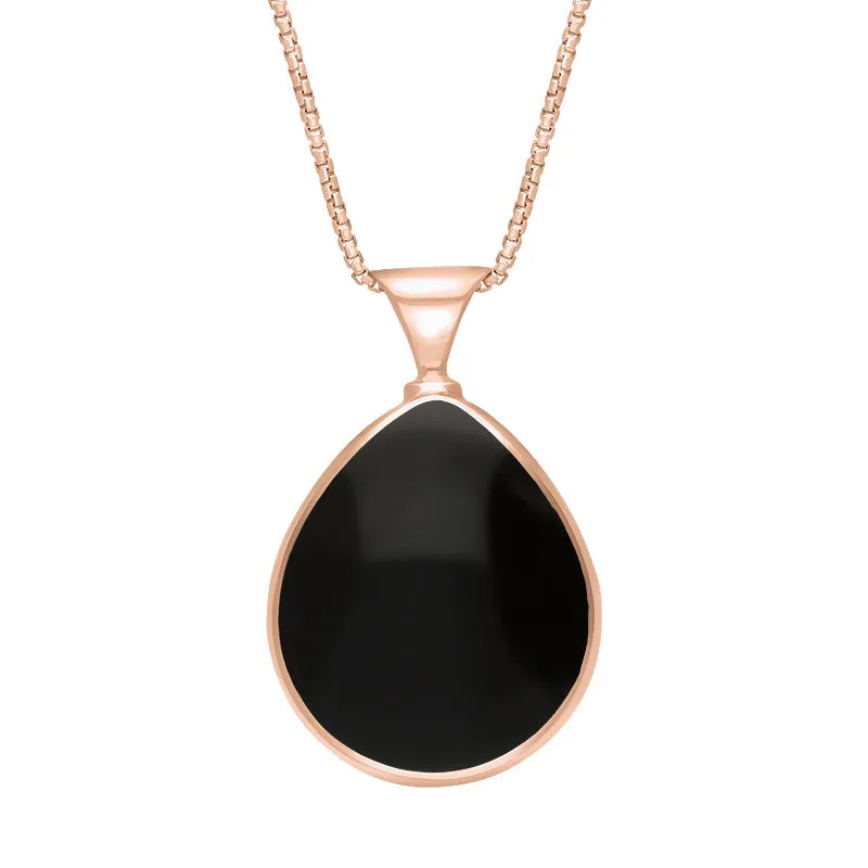 18ct Rose Gold Whitby Jet Blue John King's Coronation Hallmark Double Sided Pear-shaped Necklace D