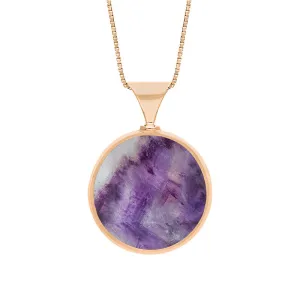 18ct Rose Gold Whitby Jet Blue John King's Coronation Hallmark Double Sided Round Necklace D