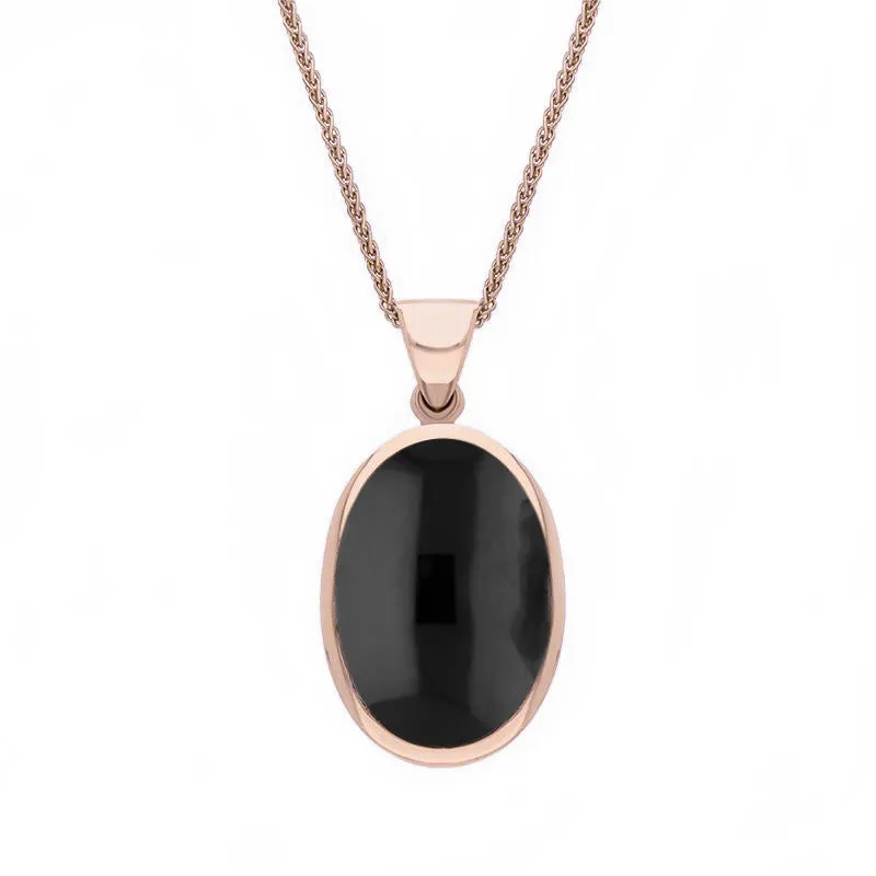 18ct Rose Gold Whitby Jet Blue John Small Double Sided Fob Necklace