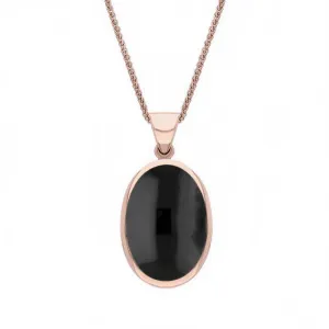 18ct Rose Gold Whitby Jet Blue John Small Double Sided Fob Necklace