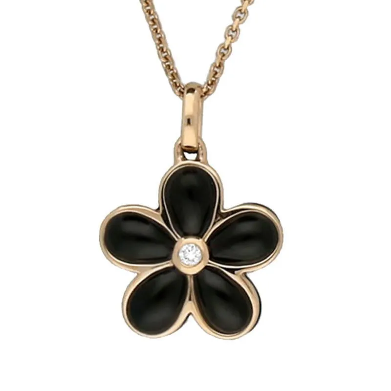 18ct Rose Gold Whitby Jet Diamond Flower Two Piece Set D