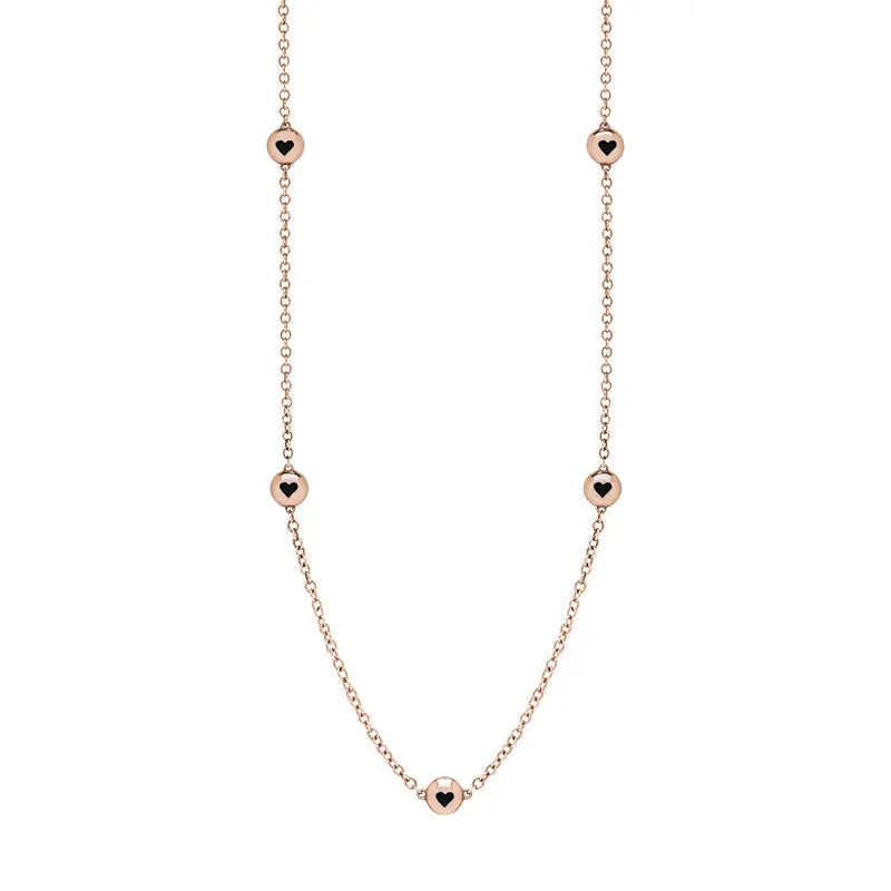 18ct Rose Gold Whitby Jet Heart Link Disc Chain Necklace