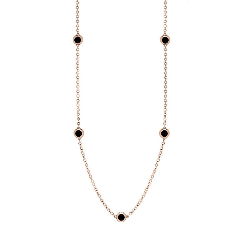 18ct Rose Gold Whitby Jet Heart Link Disc Chain Necklace