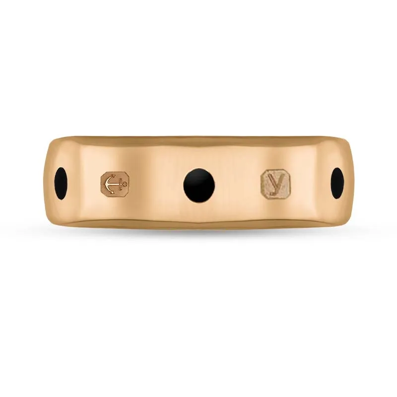 18ct Rose Gold Whitby Jet King's Coronation Hallmark 6mm Ring D