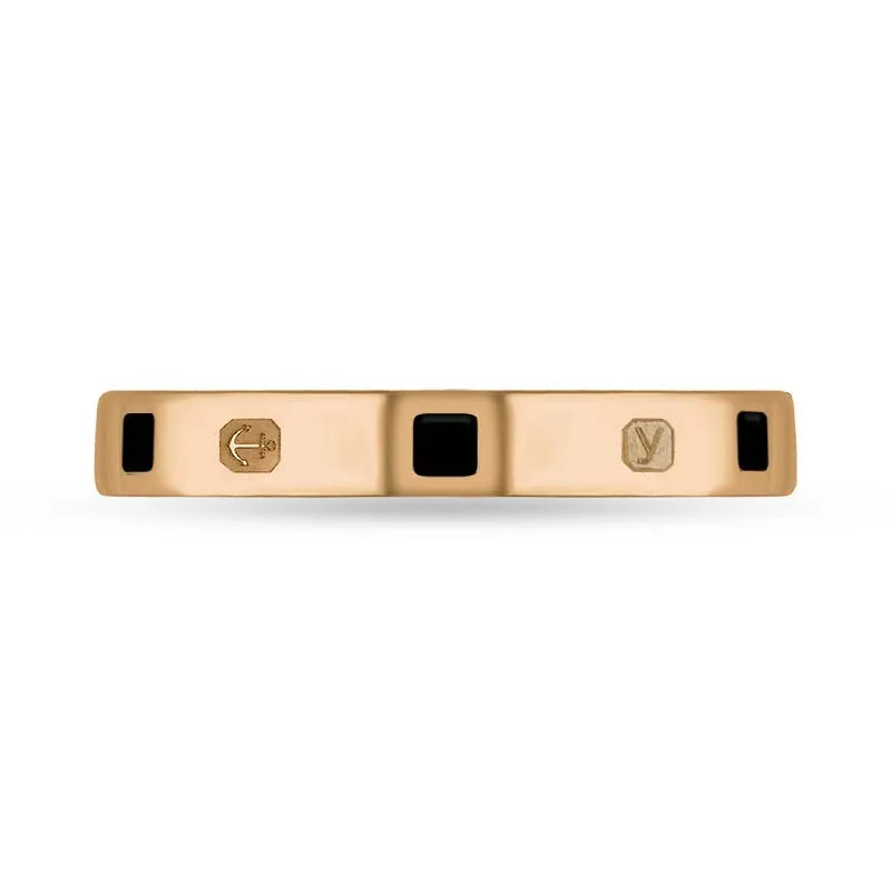 18ct Rose Gold Whitby Jet King's Coronation Hallmark Princess Cut 3mm Ring D