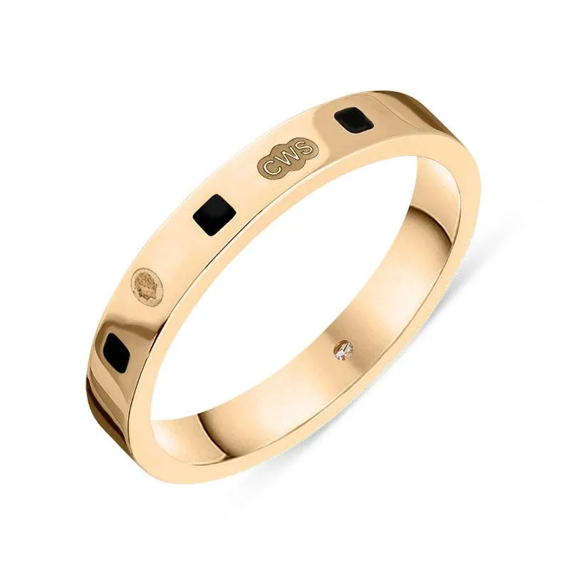 18ct Rose Gold Whitby Jet King's Coronation Hallmark Princess Cut 3mm Ring D