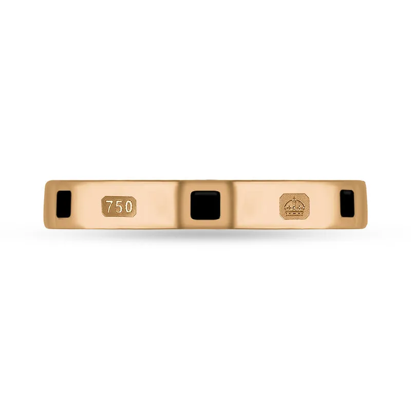 18ct Rose Gold Whitby Jet King's Coronation Hallmark Princess Cut 3mm Ring D
