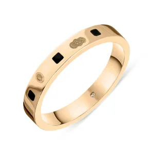 18ct Rose Gold Whitby Jet King's Coronation Hallmark Princess Cut 3mm Ring D