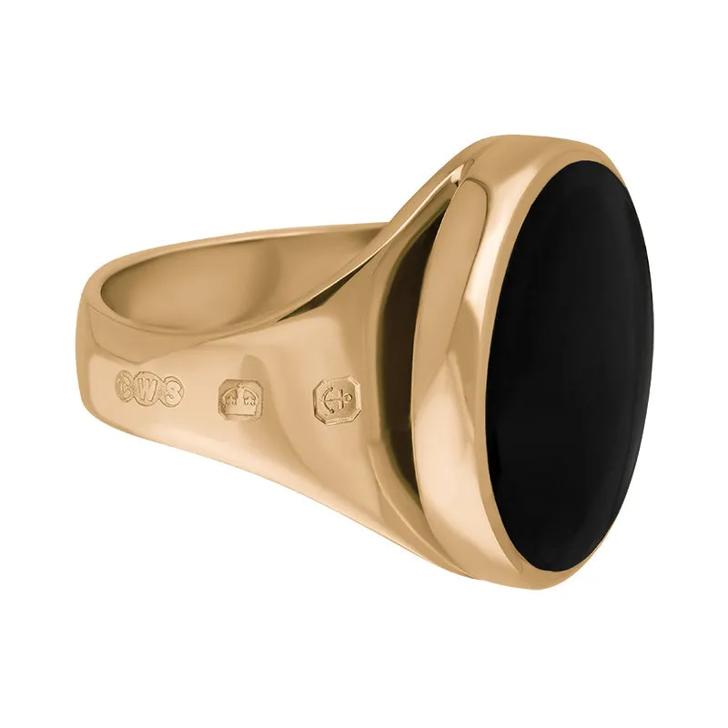 18ct Rose Gold Whitby Jet King's Coronation Hallmark Small Round Ring D