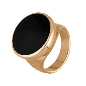 18ct Rose Gold Whitby Jet King's Coronation Hallmark Small Round Ring D