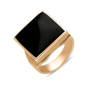18ct Rose Gold Whitby Jet King's Coronation Hallmark Small Square Ring D