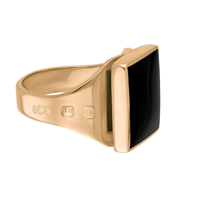 18ct Rose Gold Whitby Jet King's Coronation Hallmark Small Square Ring D