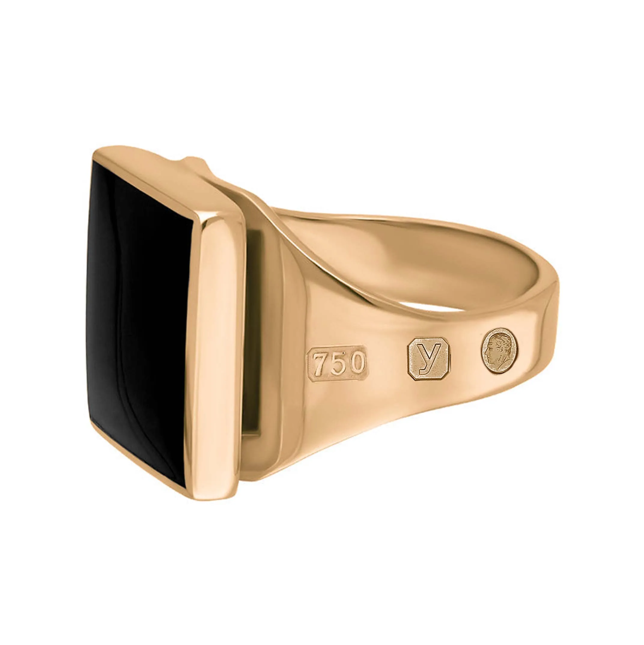 18ct Rose Gold Whitby Jet King's Coronation Hallmark Small Square Ring D