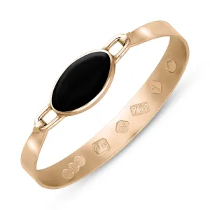 18ct Rose Gold Whitby Jet King's Coronation Hallmark Wide Oval Bangle D