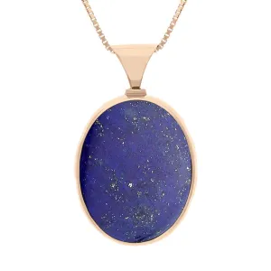 18ct Rose Gold Whitby Jet Lapis King's Coronation Hallmark Double Sided Oval Necklace D