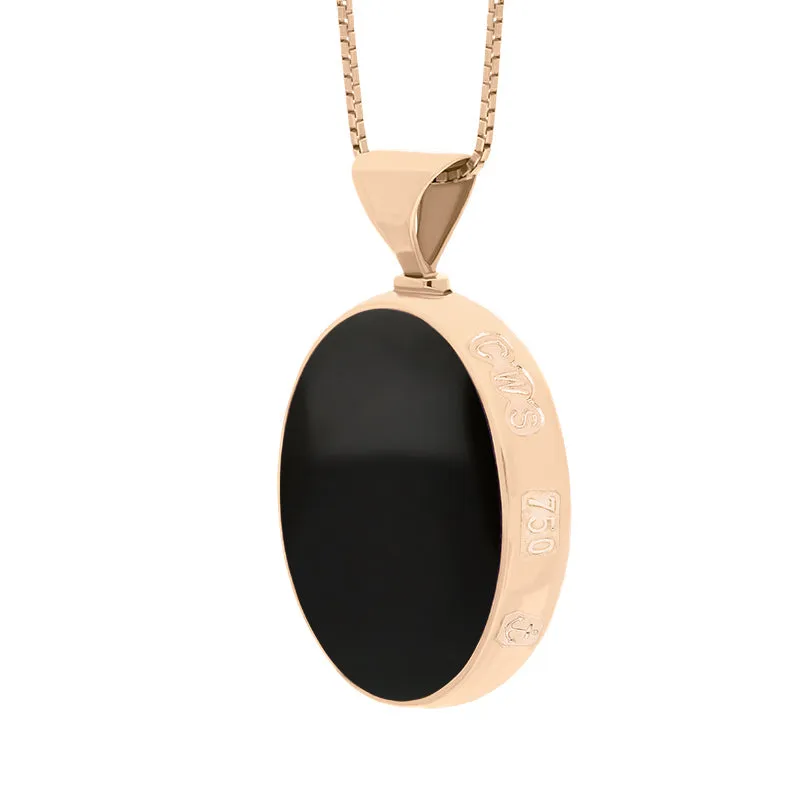 18ct Rose Gold Whitby Jet Lapis King's Coronation Hallmark Double Sided Oval Necklace D