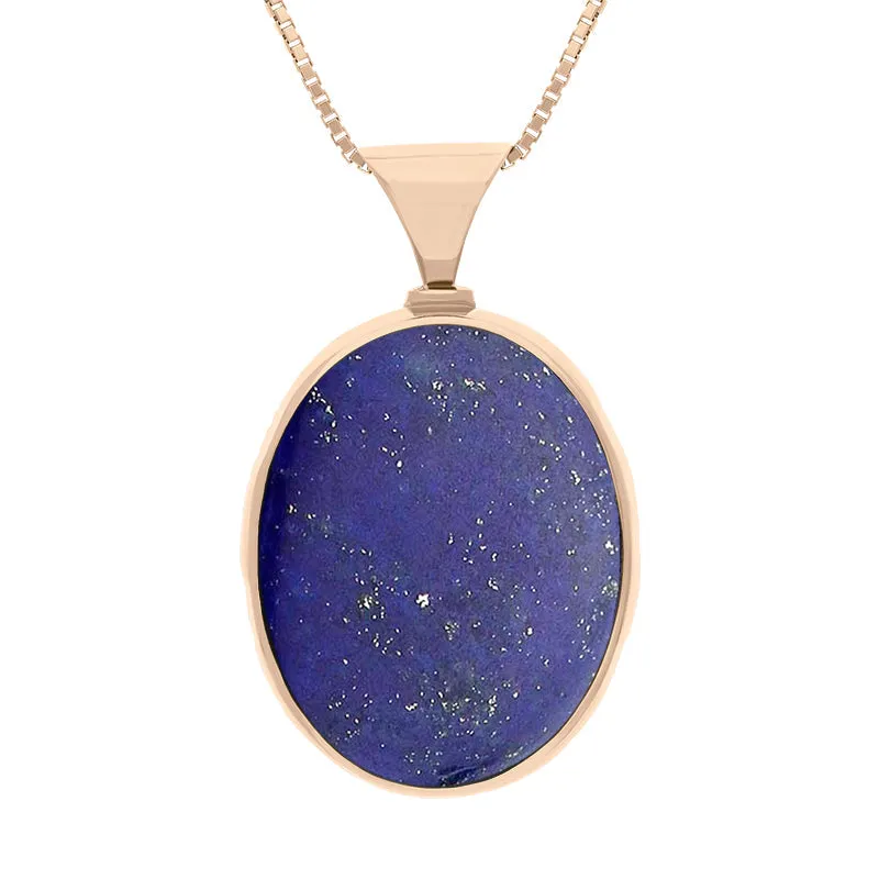 18ct Rose Gold Whitby Jet Lapis King's Coronation Hallmark Double Sided Oval Necklace D