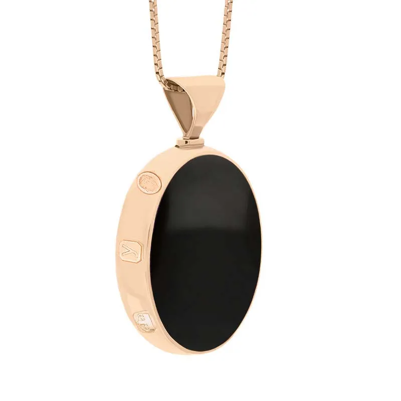 18ct Rose Gold Whitby Jet Lapis King's Coronation Hallmark Double Sided Oval Necklace D