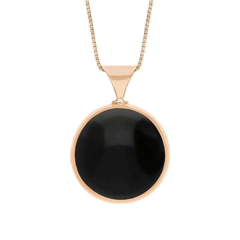 18ct Rose Gold Whitby Jet Lapis King's Coronation Hallmark Double Sided Round Necklace D