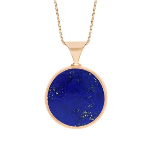 18ct Rose Gold Whitby Jet Lapis King's Coronation Hallmark Double Sided Round Necklace D