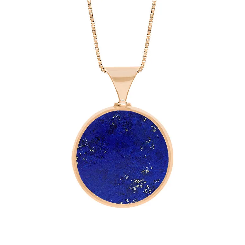 18ct Rose Gold Whitby Jet Lapis King's Coronation Hallmark Double Sided Round Necklace D