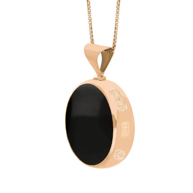 18ct Rose Gold Whitby Jet Lapis King's Coronation Hallmark Double Sided Round Necklace D