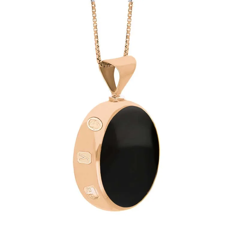 18ct Rose Gold Whitby Jet Lapis King's Coronation Hallmark Double Sided Round Necklace D