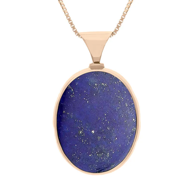 18ct Rose Gold Whitby Jet Lapis Lazuli Queens Jubilee Hallmark Double Sided Oval Necklace D