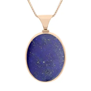 18ct Rose Gold Whitby Jet Lapis Lazuli Queens Jubilee Hallmark Double Sided Oval Necklace D