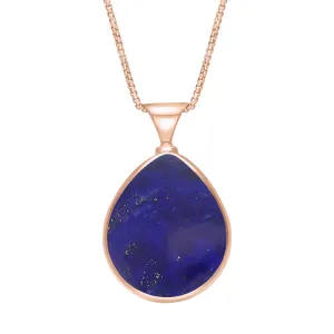 18ct Rose Gold Whitby Jet Lapis Lazuli Queens Jubilee Hallmark Double Sided Pear-shaped Necklace D