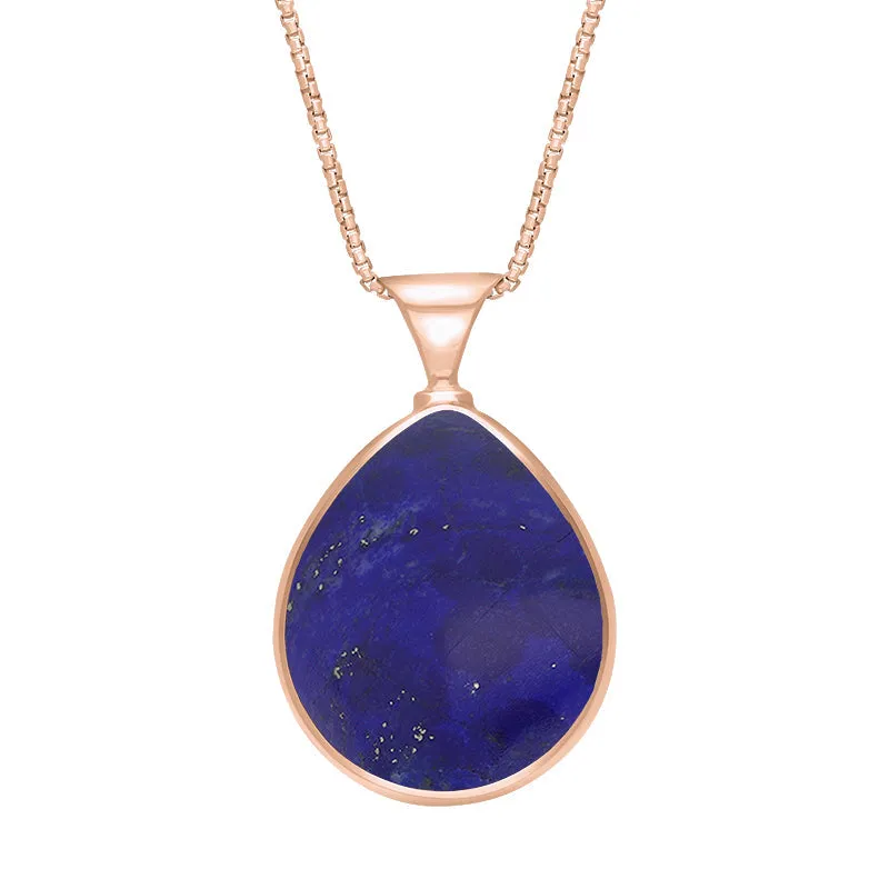 18ct Rose Gold Whitby Jet Lapis Lazuli Queens Jubilee Hallmark Double Sided Pear-shaped Necklace D
