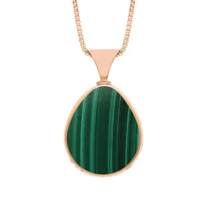 18ct Rose Gold Whitby Jet Malachite King's Coronation Hallmark Double Sided Pear-shaped Necklace D