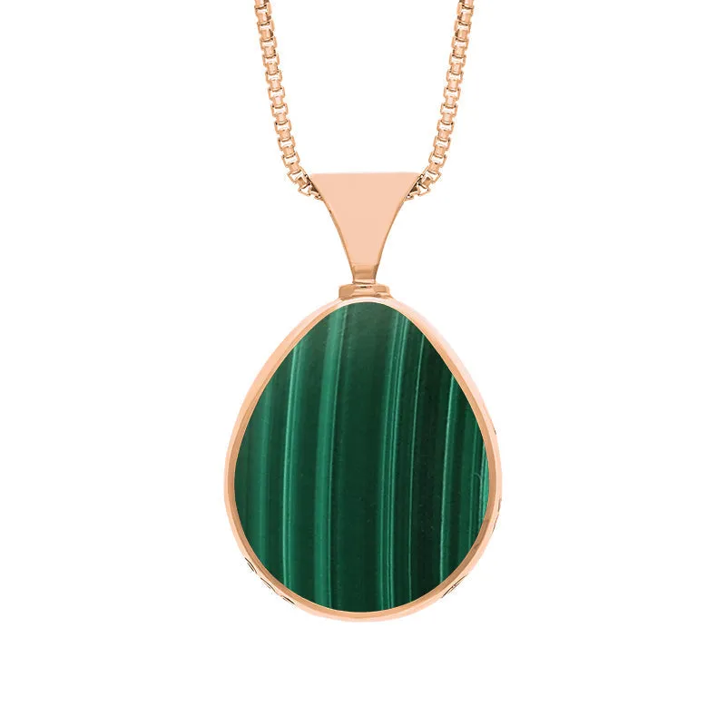 18ct Rose Gold Whitby Jet Malachite King's Coronation Hallmark Double Sided Pear-shaped Necklace D