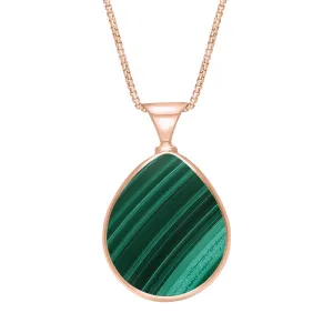 18ct Rose Gold Whitby Jet Malachite Queens Jubilee Hallmark Double Sided Pear-shaped Necklace D