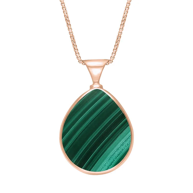 18ct Rose Gold Whitby Jet Malachite Queens Jubilee Hallmark Double Sided Pear-shaped Necklace D