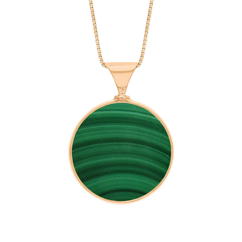 18ct Rose Gold Whitby Jet Malachite Queens Jubilee Hallmark Double Sided Round Necklace D